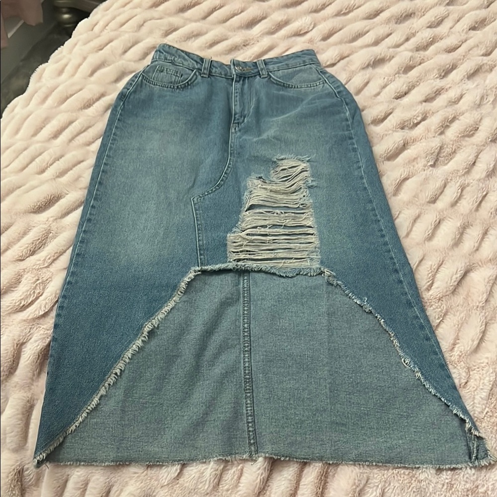 Private Label Blue Asymmetrical Midi Skirt Casual